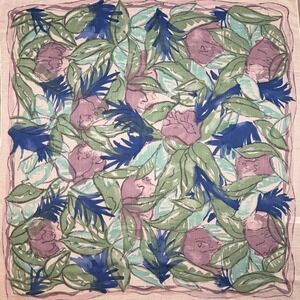 Vintage 1988 Ginnie Johansen Scarf Women Purple Green Cotton Floral 34" Square